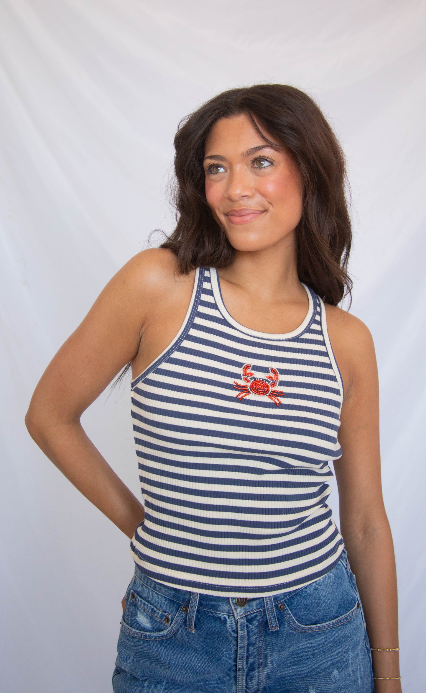 beaded crab striped tank