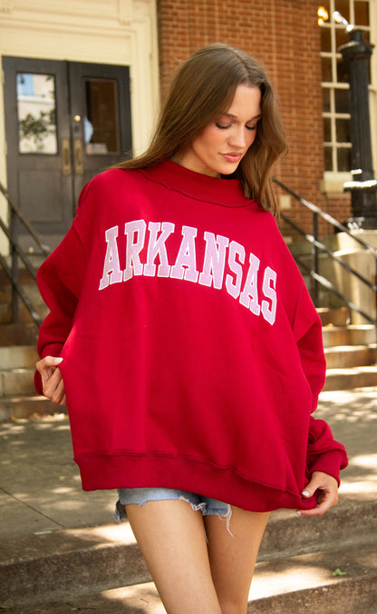 arkansas crimson embroidered mock neck