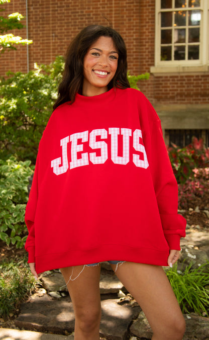 gingham Jesus embroidered mock neck