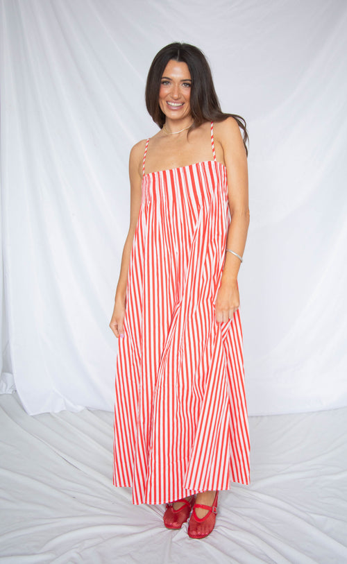my lover striped maxi dress - red
