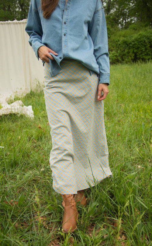 no blues gingham maxi skirt
