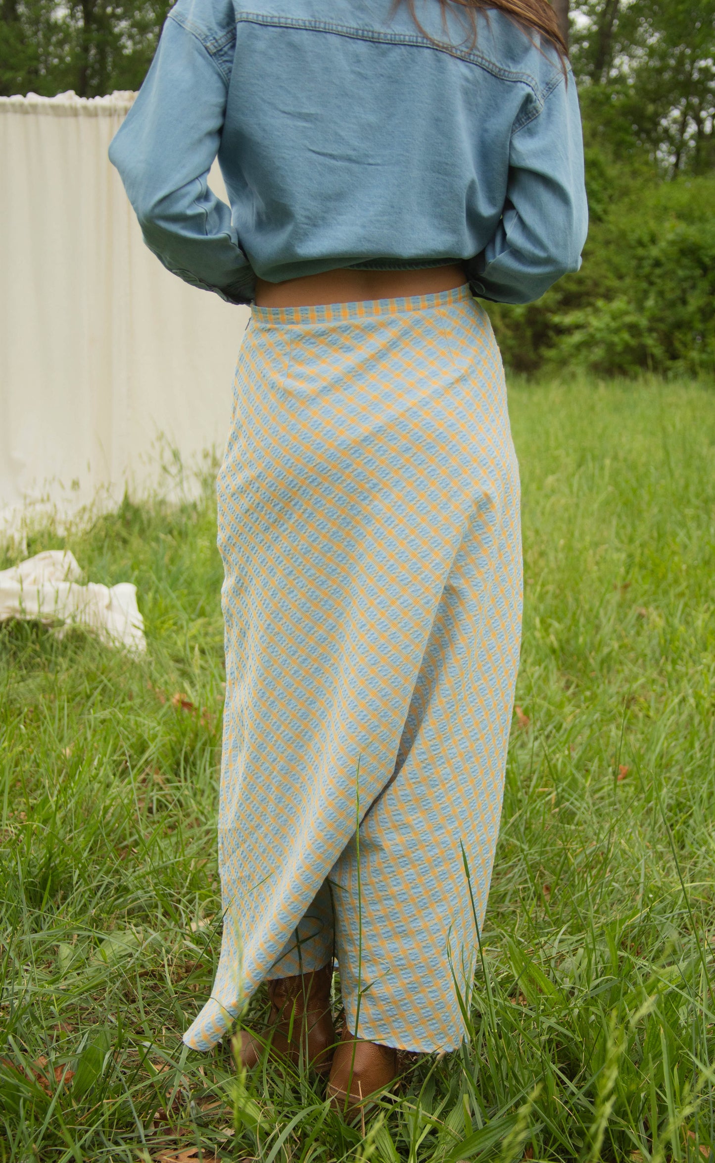 no blues gingham maxi skirt