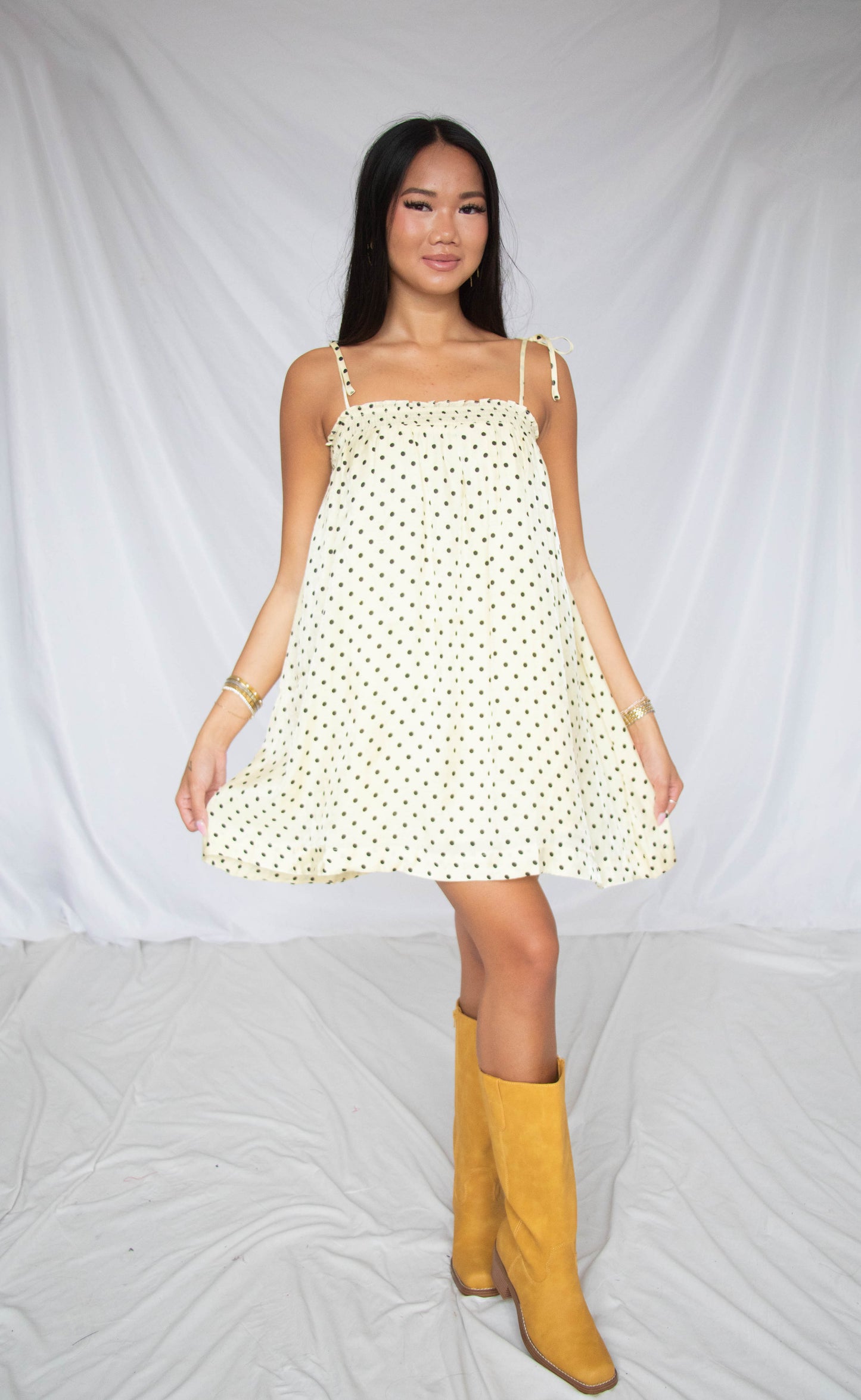 change of pace polka dot babydoll dress