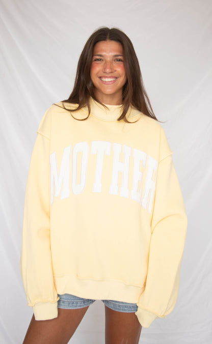 mother embroidered mock neck sweatshirt - butter yellow