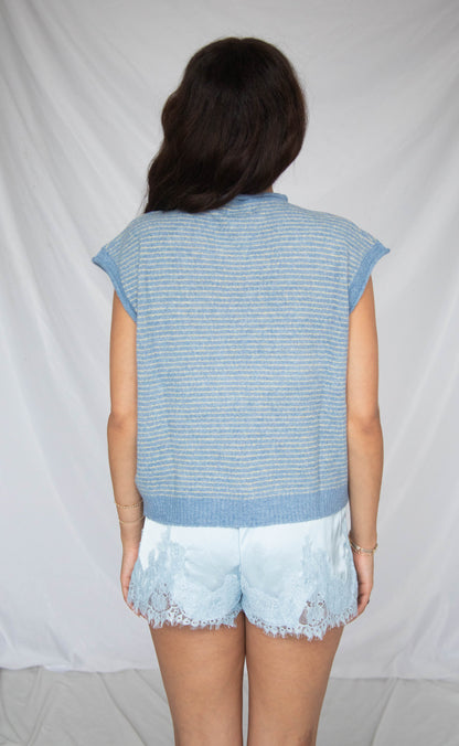 our hearts are free cardigan - dusty blue stripe