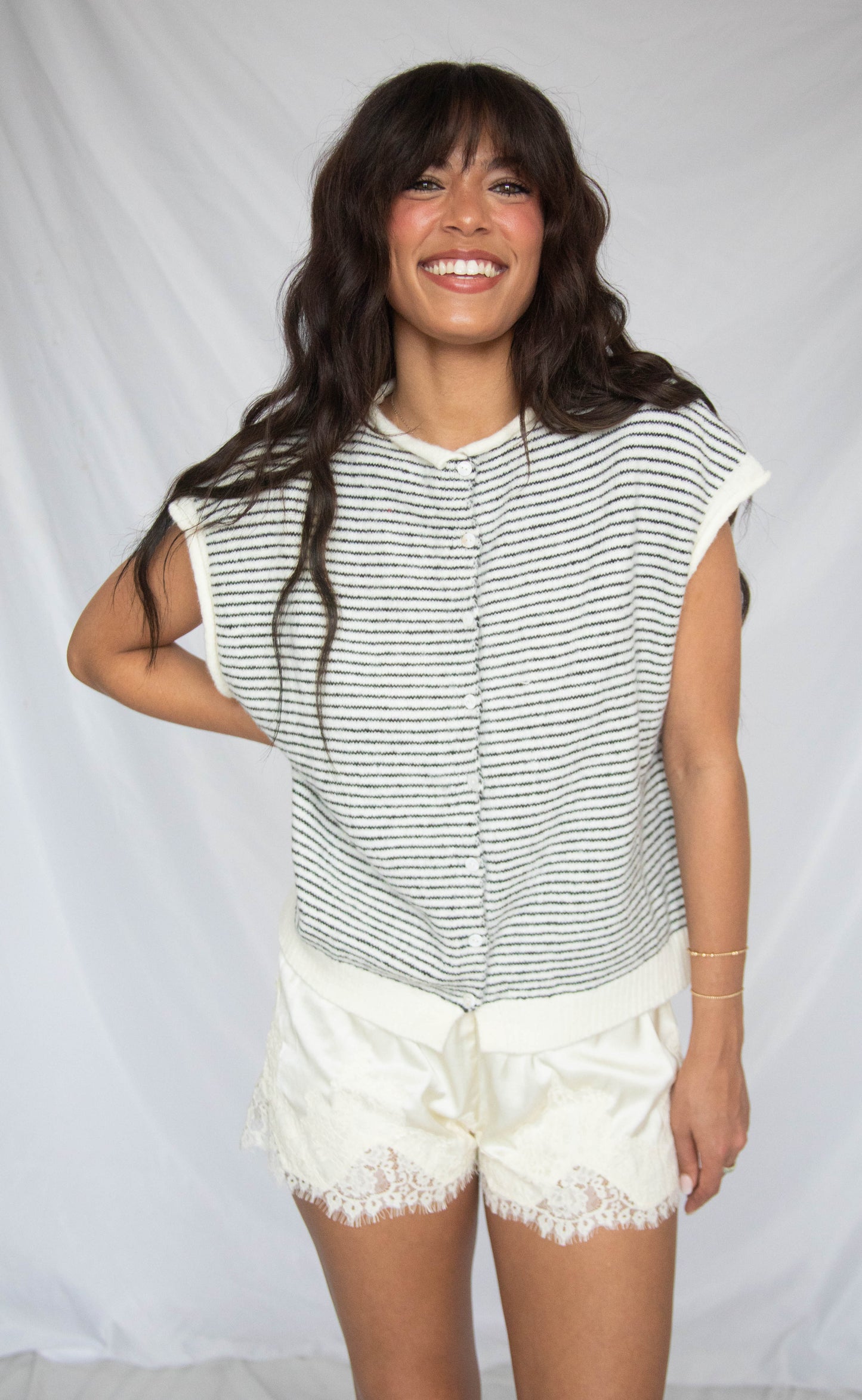 our hearts are free cardigan - ivory stripe