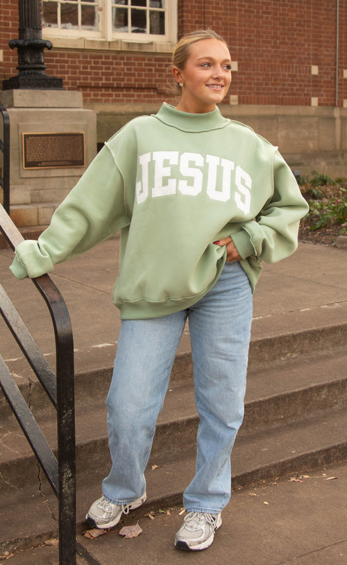 Jesus embroidered mock neck
