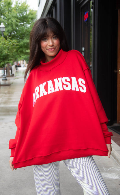 arkansas embroidered mock neck - red
