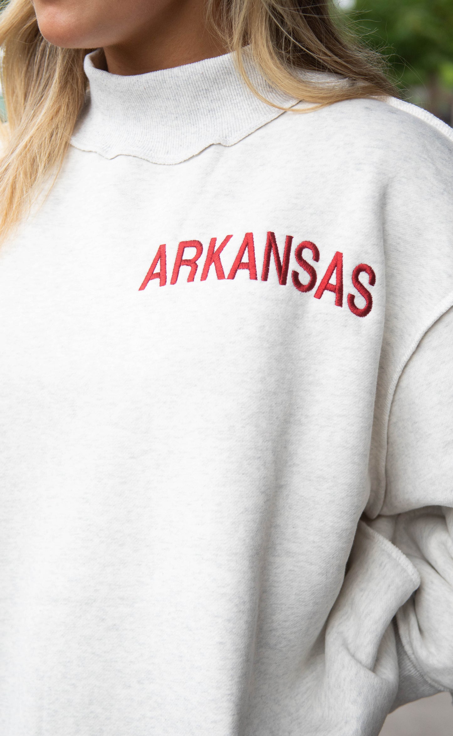 arkansas embroidered mock neck - grey