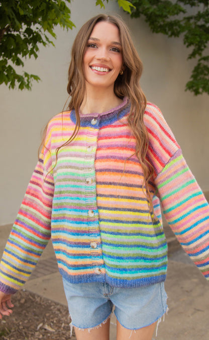 in the clouds striped cardigan - sky purple
