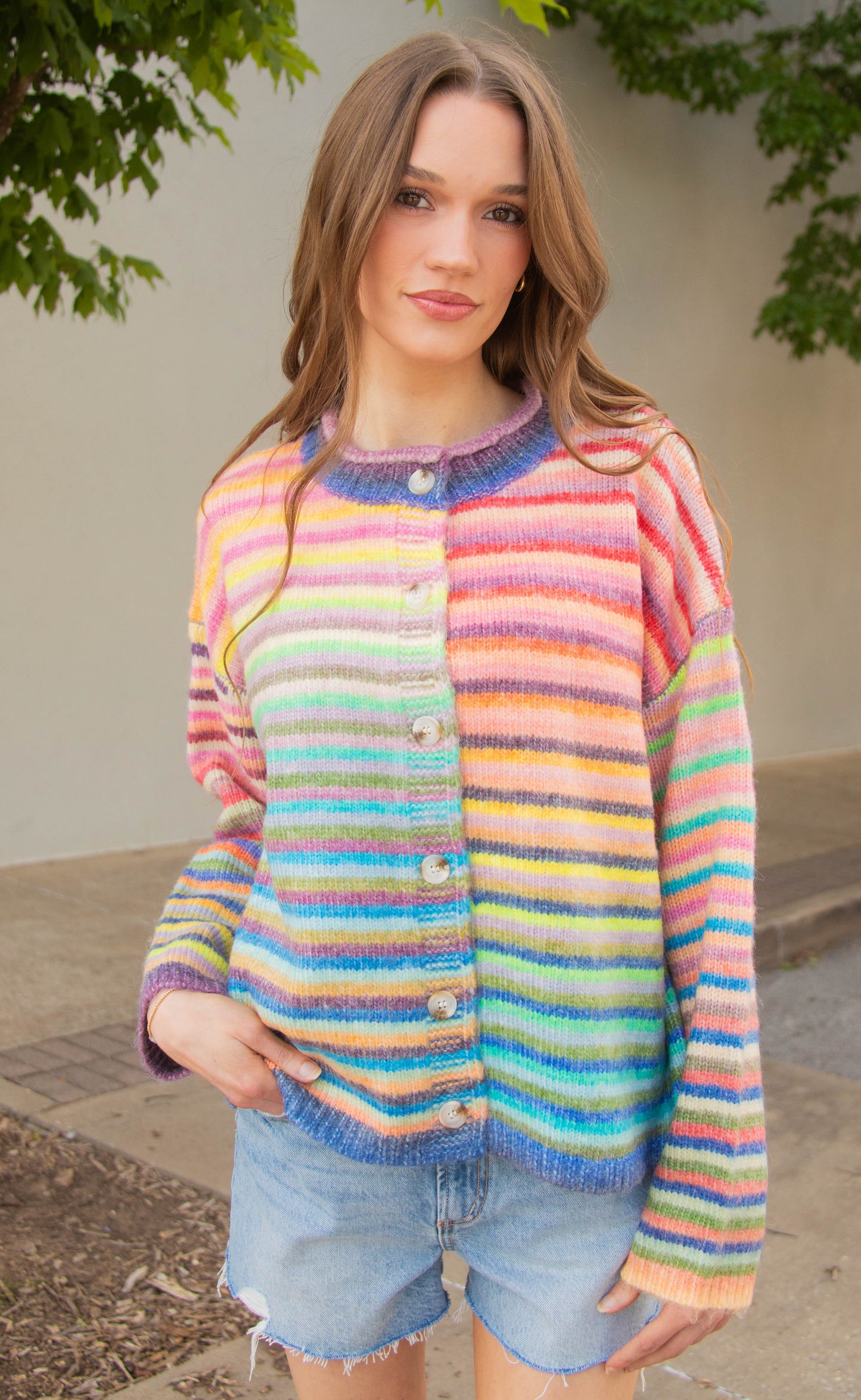 in the clouds striped cardigan - sky purple