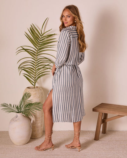 Cabana Cloud Striped Waist Tie Midi Dress