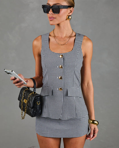 Chic Control Vested Linen Blend Gingham Romper