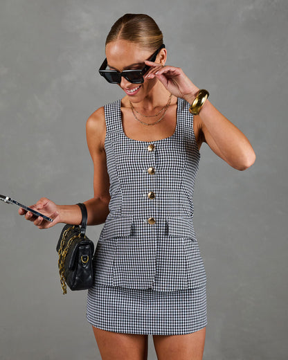Chic Control Vested Linen Blend Gingham Romper