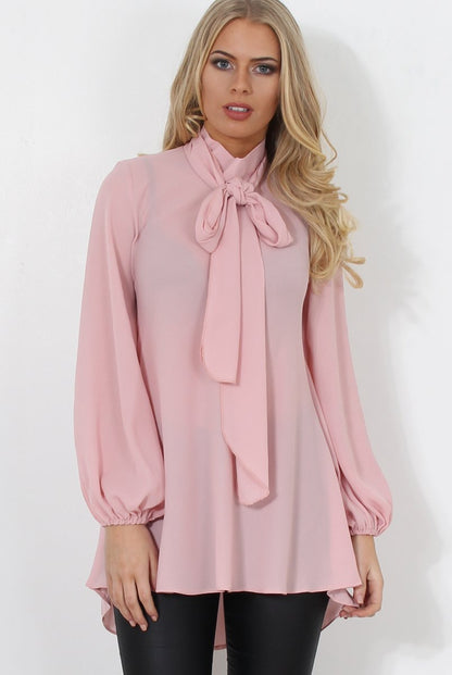 Amber Pink Pussy Bow Neck Top