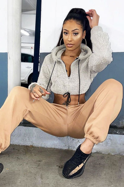Beige 3/4 Zip Cropped Teddy Jumper - Ethelyn