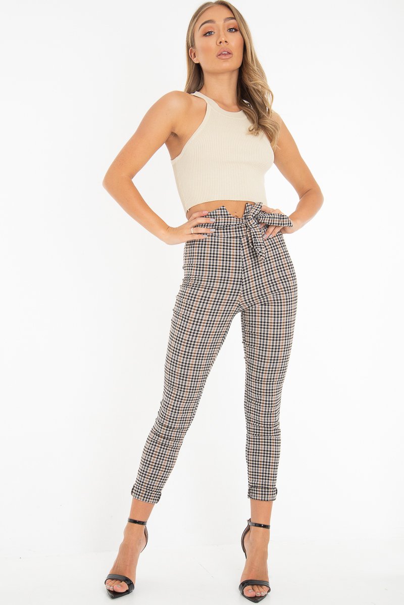 Beige Thick Rib Halter Neck Crop Top - Aariella