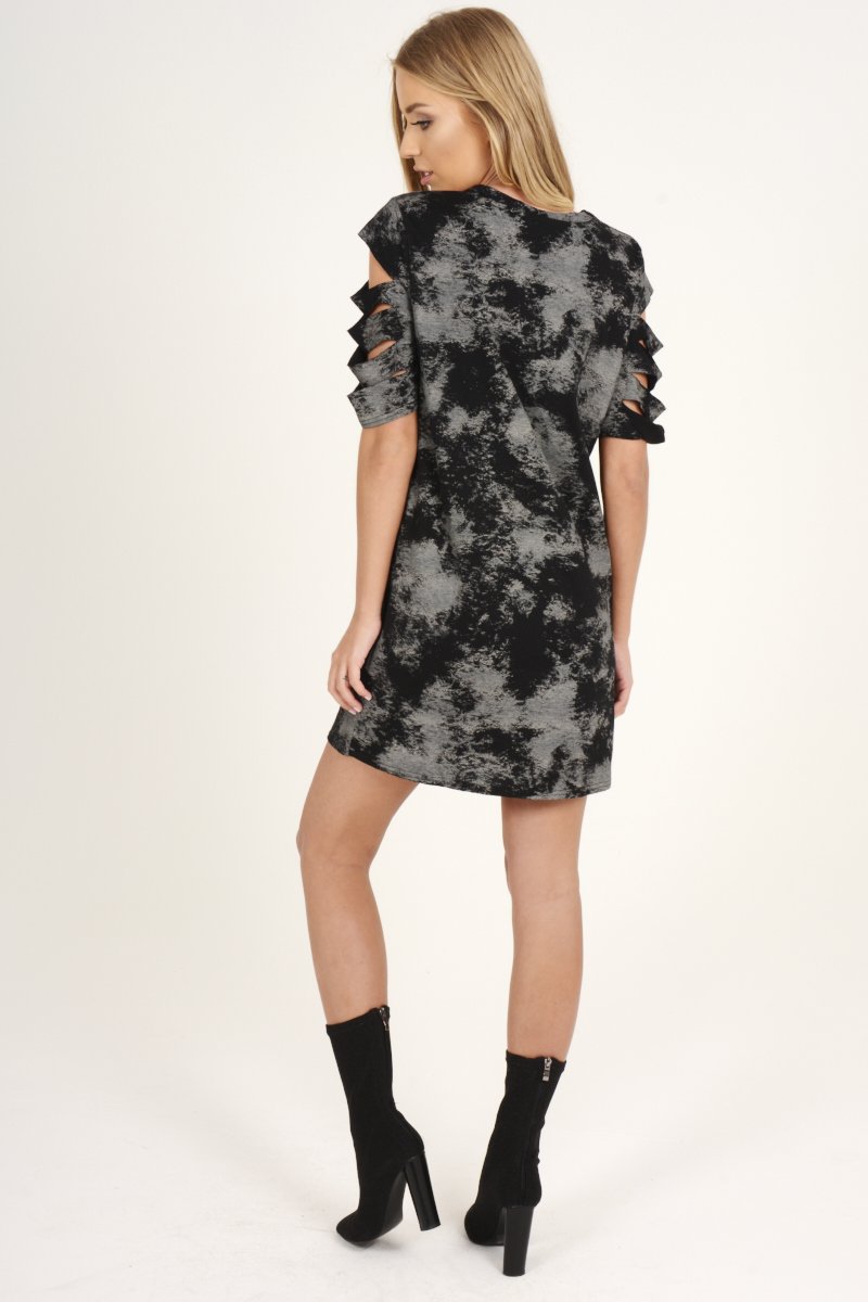 Black Acid Wash Distressed T-Shirt Dress - Sonja