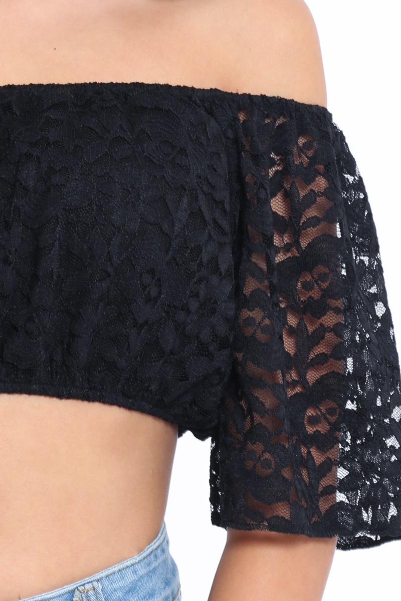 Black Bardot Mesh Crop Top - Mally
