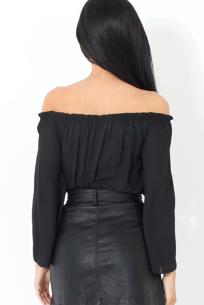 Black Bardot Three Quarter Bell Sleeve Crop- Chantelle