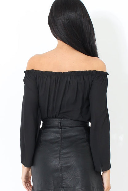 Black Bardot Three Quarter Bell Sleeve Crop- Chantelle