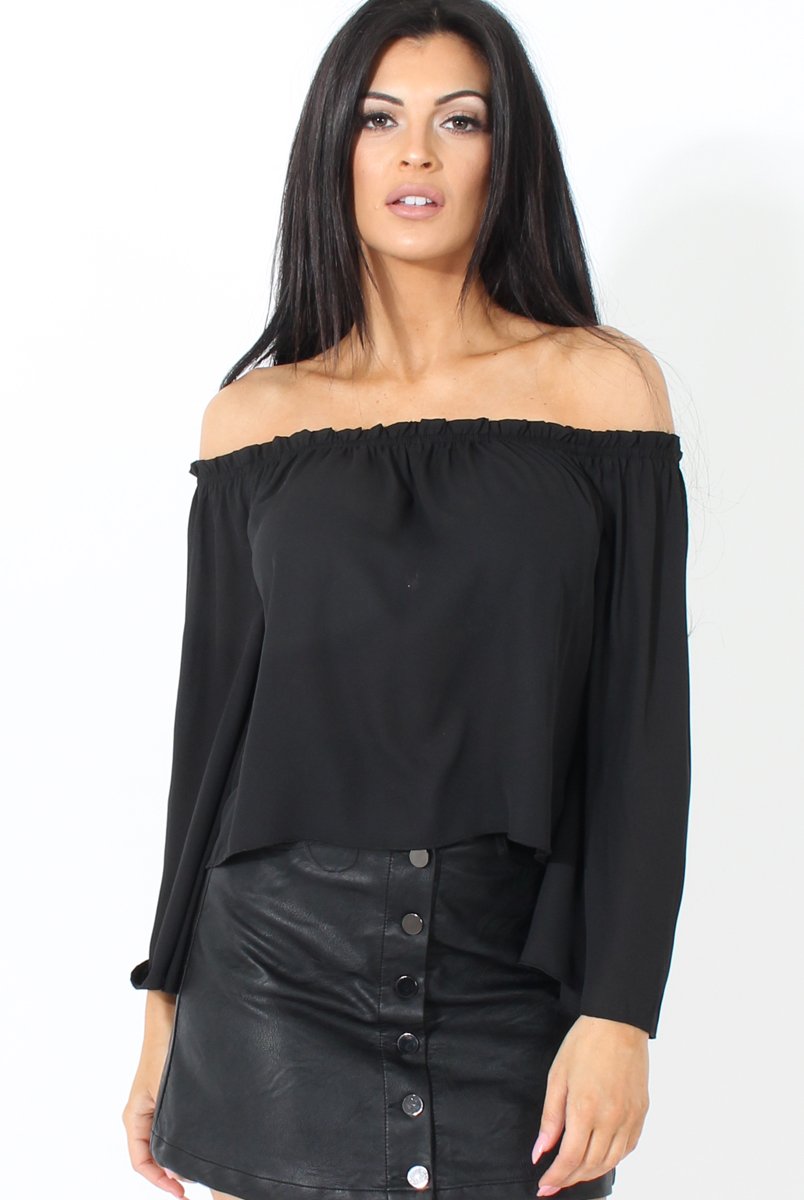Black Bardot Three Quarter Bell Sleeve Crop- Chantelle