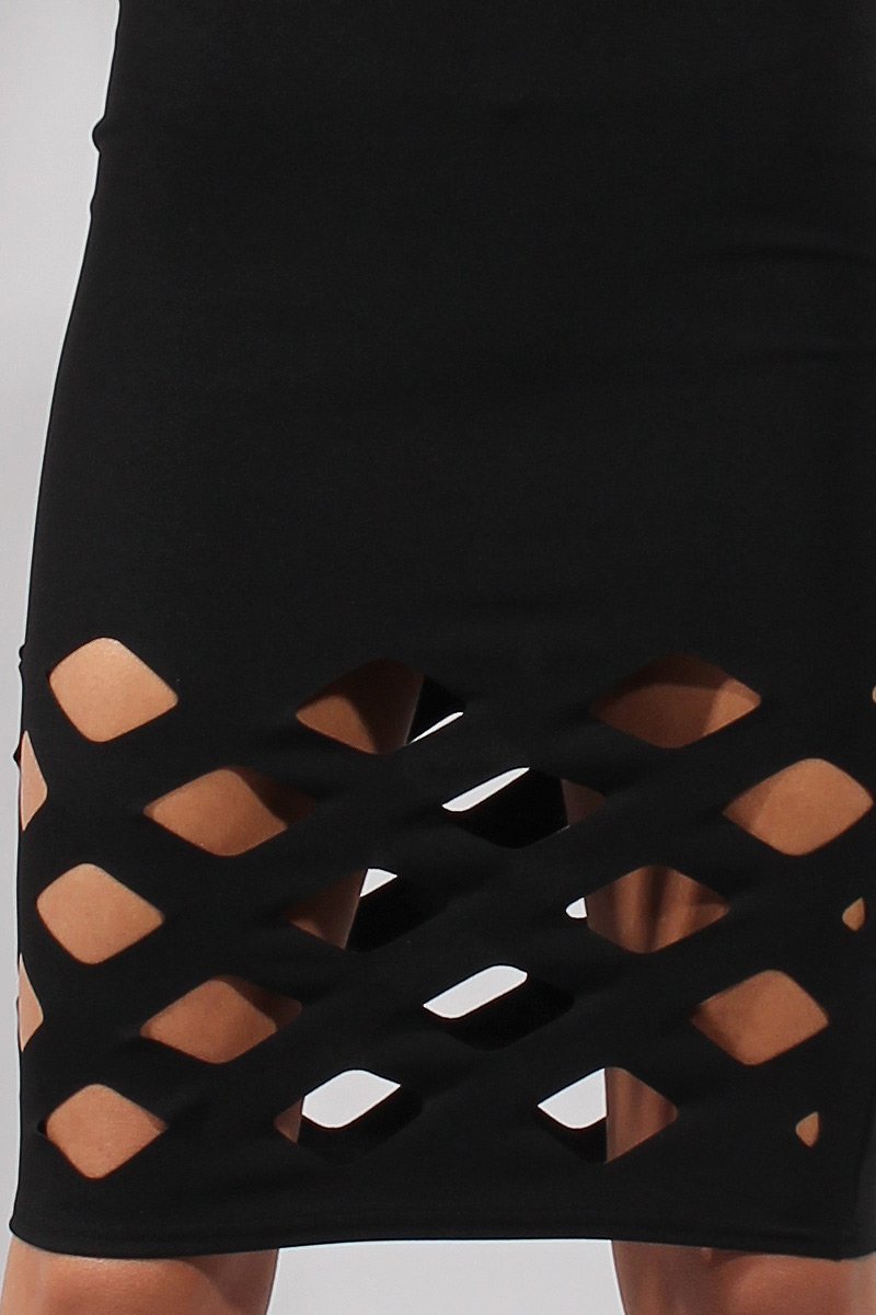 Black Cage Cut Bardot Midi Dress - Cady