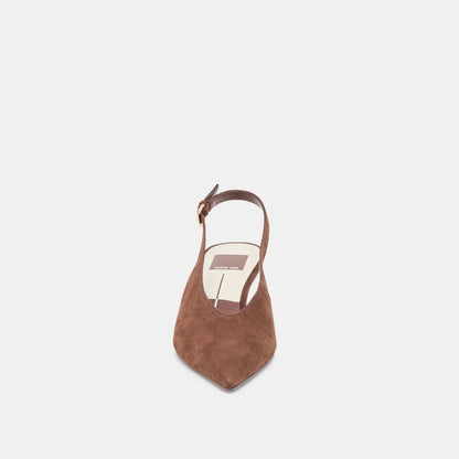 Aleena Dark Brown Suede Kitten Heel