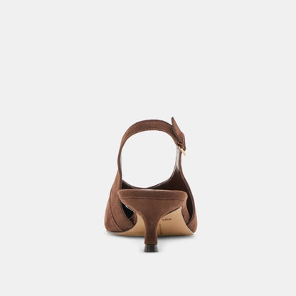 Aleena Dark Brown Suede Kitten Heel