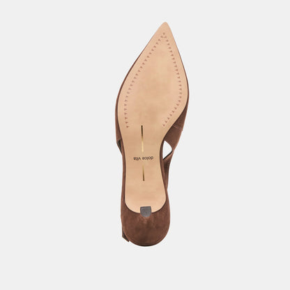 Aleena Dark Brown Suede Kitten Heel