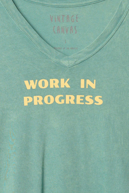 Work in Progress Vintage-Wash V-Neck Graphic Tee