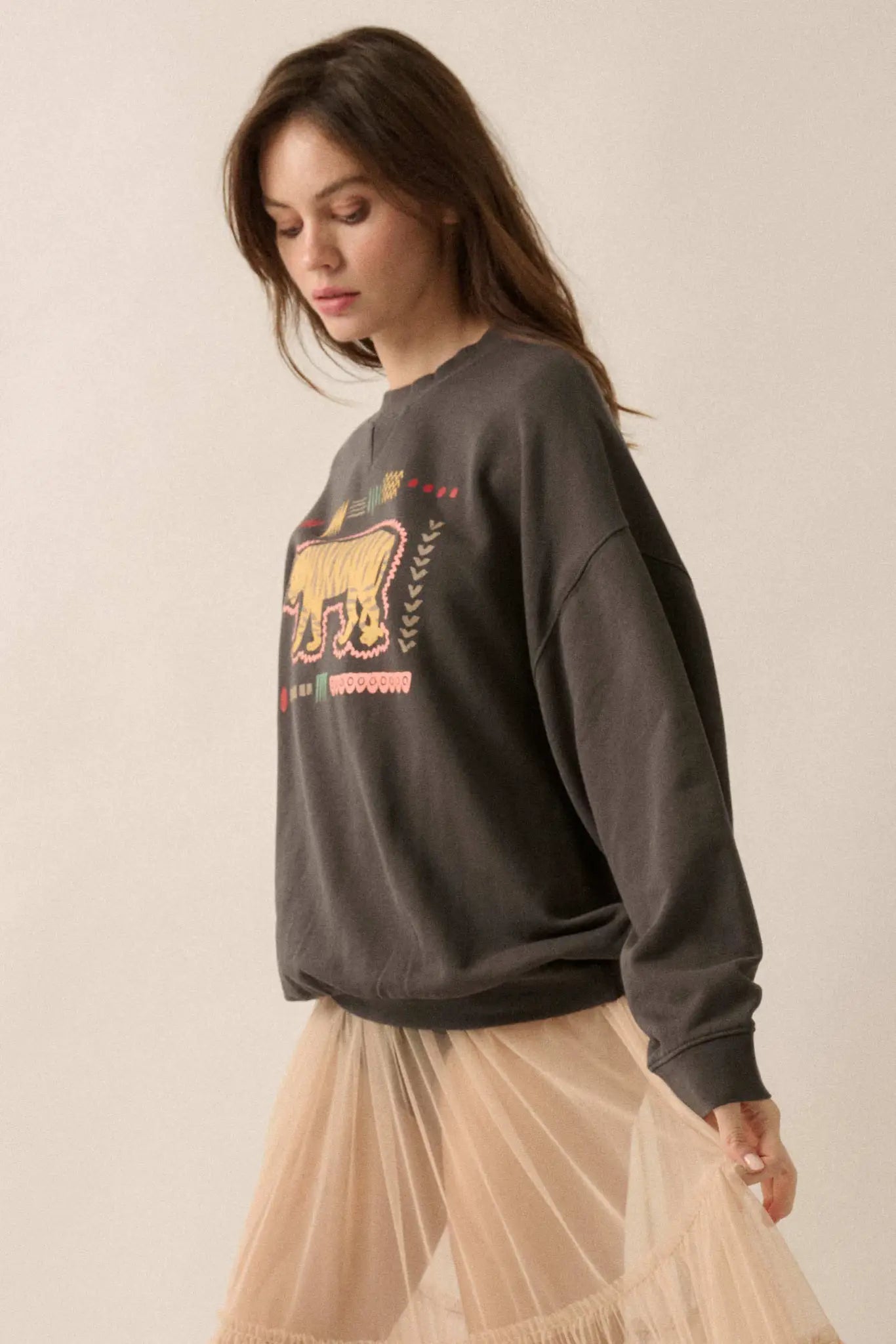 Tribal Tiger Vintage-Print Graphic Sweatshirt