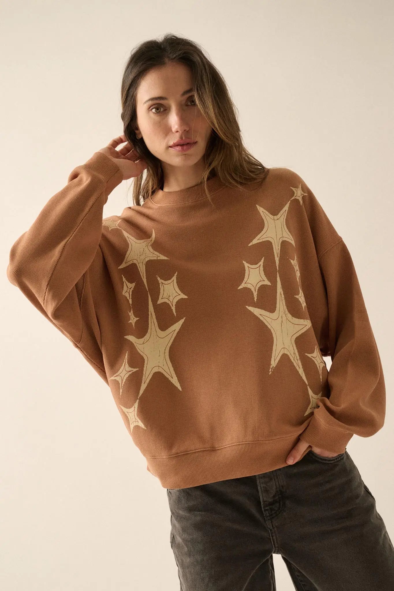 Stars Align Vintage-Print Thermal Graphic Top