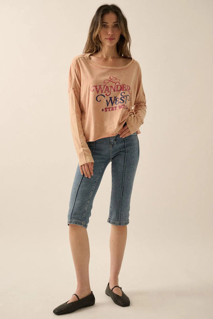 Wander West Cropped Long-Sleeve Graphic Tee