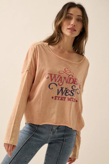 Wander West Cropped Long-Sleeve Graphic Tee