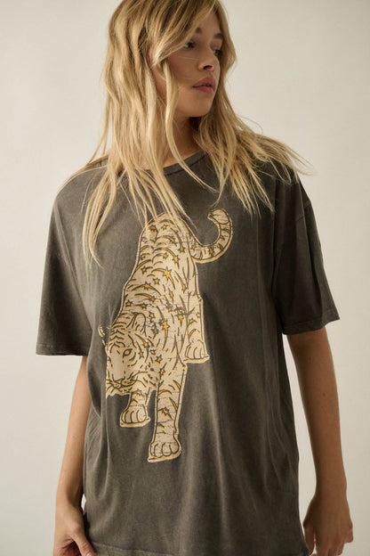 Cosmic Tiger Vintage-Wash Oversize Graphic Tee