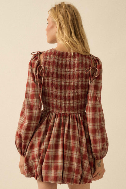 Together Again Plaid Detachable-Sleeve Mini Dress