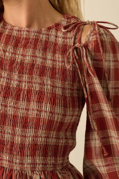 Together Again Plaid Detachable-Sleeve Mini Dress