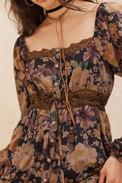 Misty Meadow Floral Button-Up Maxi Prairie Dress