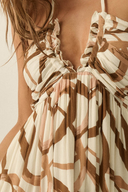 Tangled Up Ribbon-Print Tie-Back Halter Maxi Dress