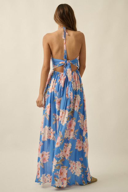 Blooming Elegance Floral Tie-Back Halter Maxi Dress