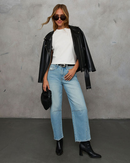 Evangelina Stretch Distressed Barrel Jeans