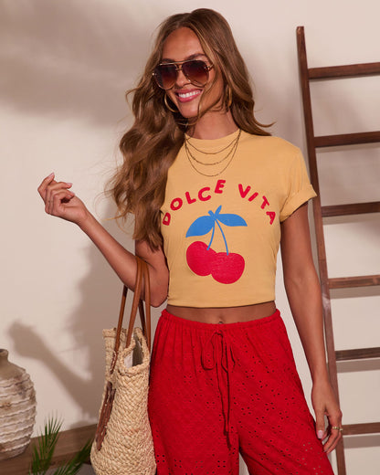 Dolce Vita Cherry Cotton Short Sleeve Graphic Tee