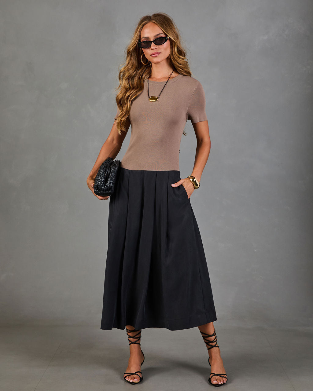 Dual Mode Color Block Midi Dress