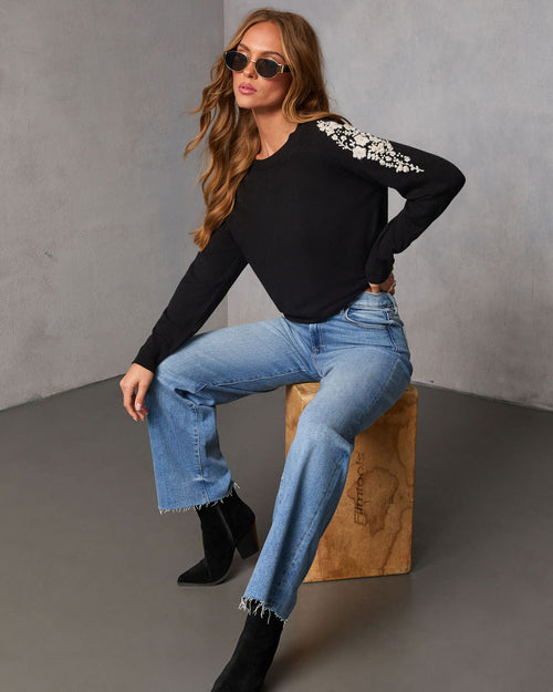 Air of Romance Embroidered Shoulder Knit Sweater