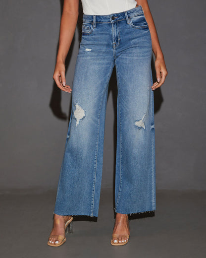 Cooper Super Stretch High Rise Wide Leg Distressed Jeans