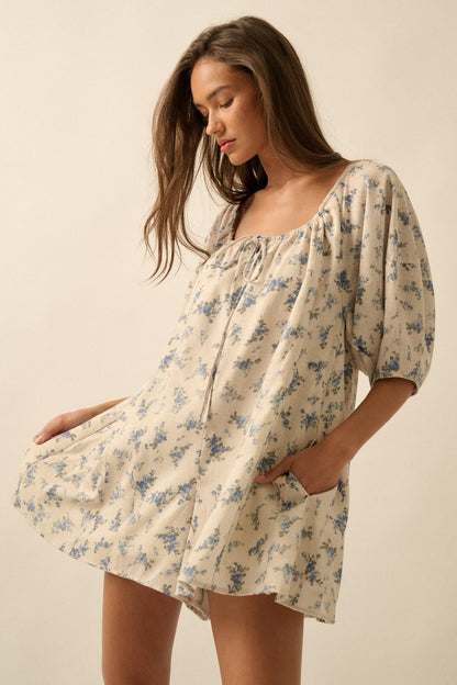Simply Beautiful Floral Puff-Sleeve Babydoll Romper