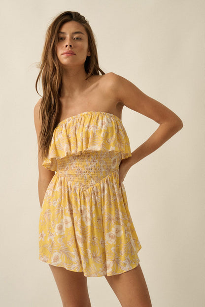 Truly Cherished Floral Strapless Flounce Romper
