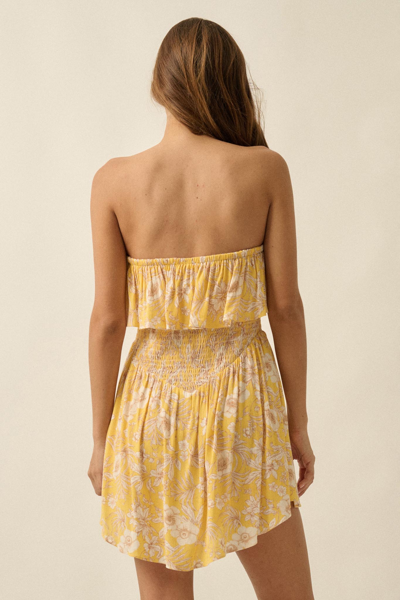 Truly Cherished Floral Strapless Flounce Romper
