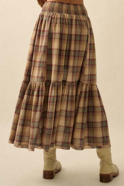 Country Mile Plaid High-Low Ruffle Maxi Skirt